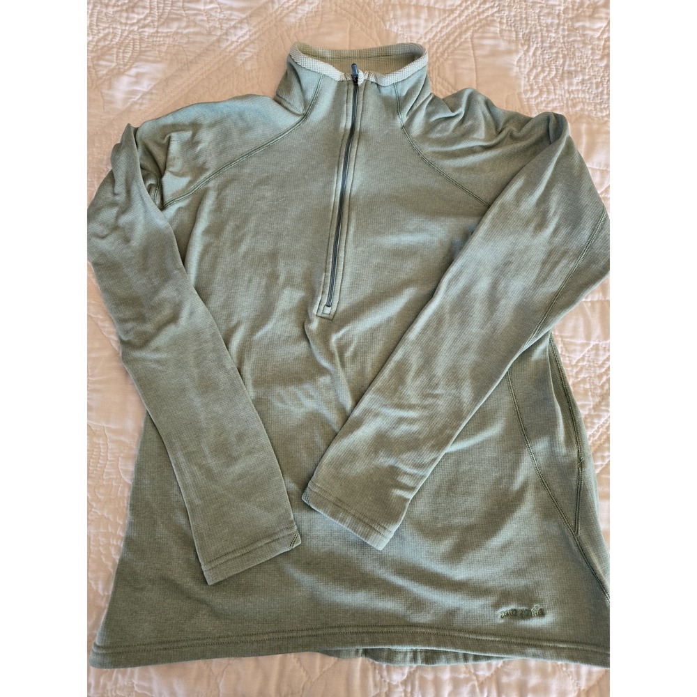 Patagonia Capilene Performance Base Layer Womens XL Green 1/4 Zip Long Sleeve
